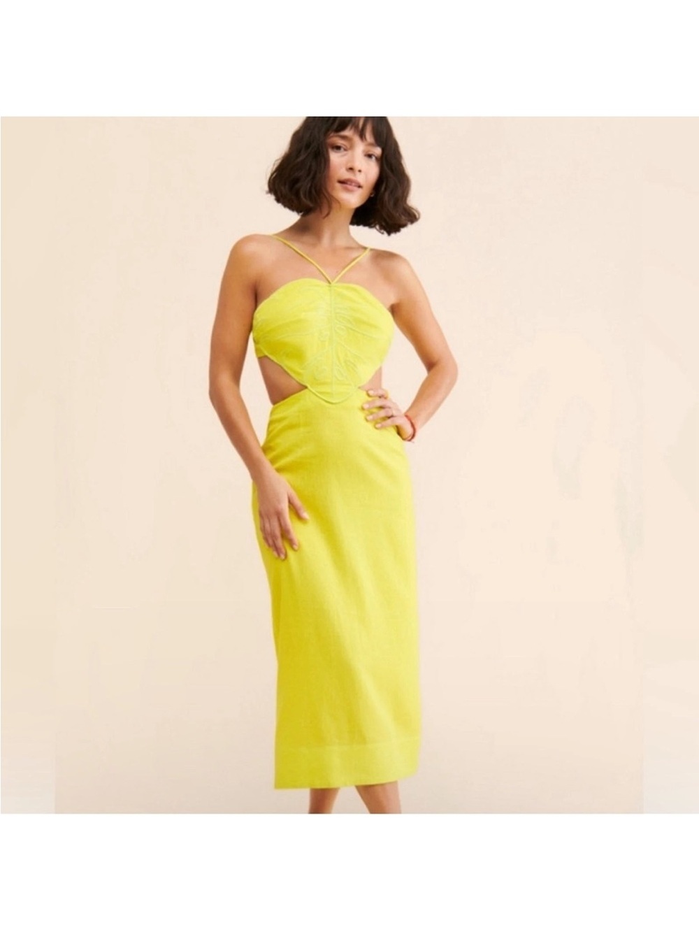 Farm Rio Lime Green Monstera Midi Dress Size Large NWT